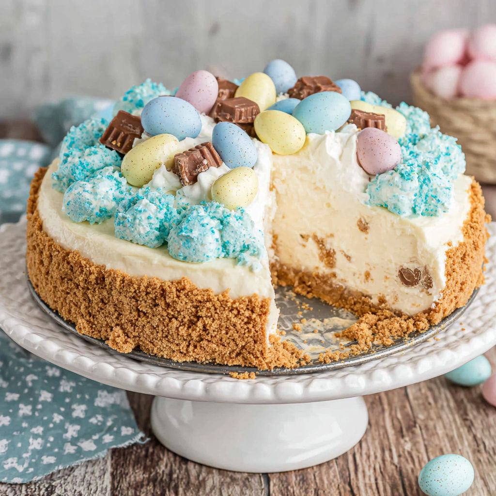 A slice of Easter Egg Cheesecake.