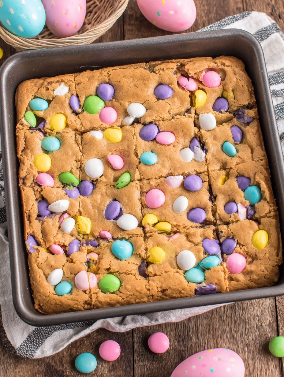 A cake with a variety of colorful candies on top.