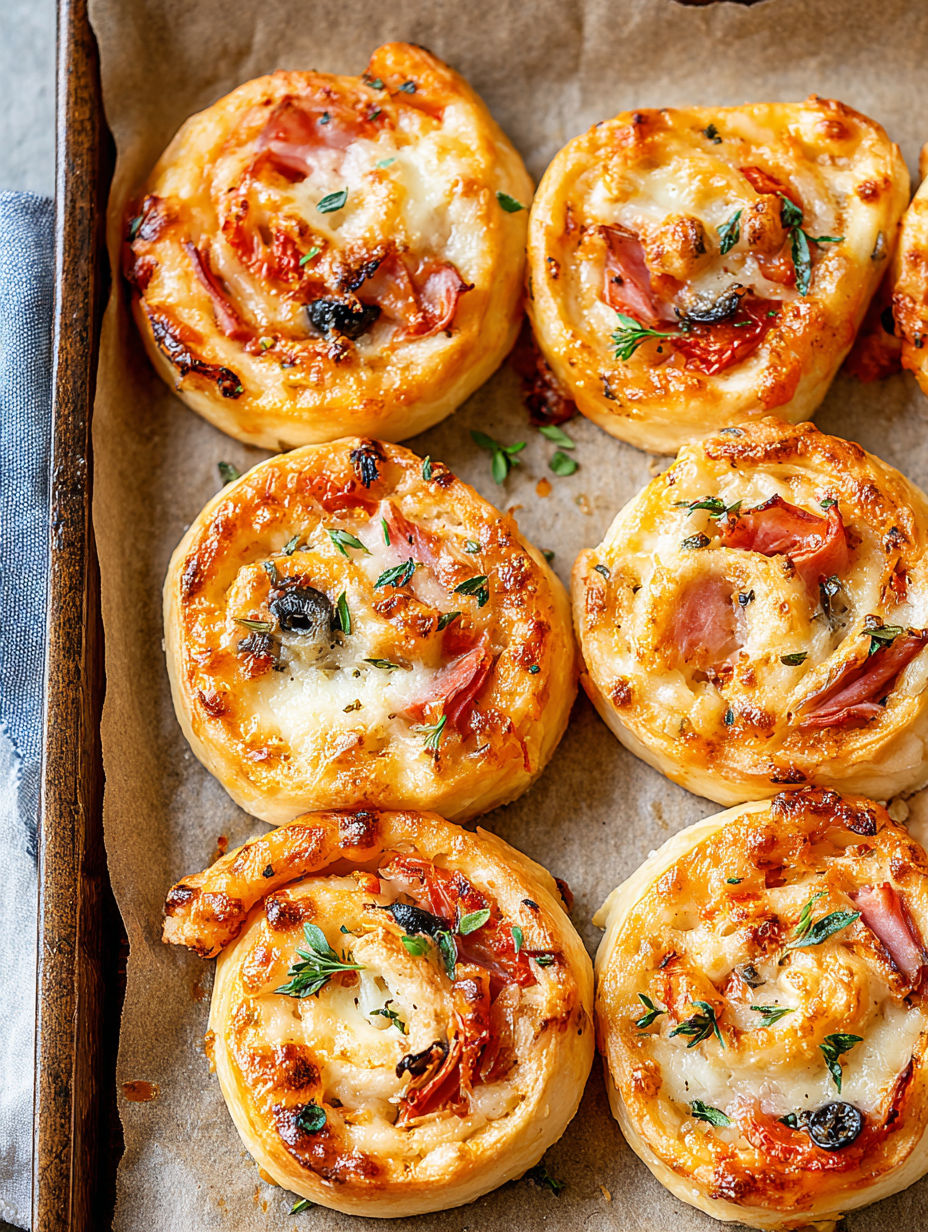 A tray of pastries with cheese and bacon.