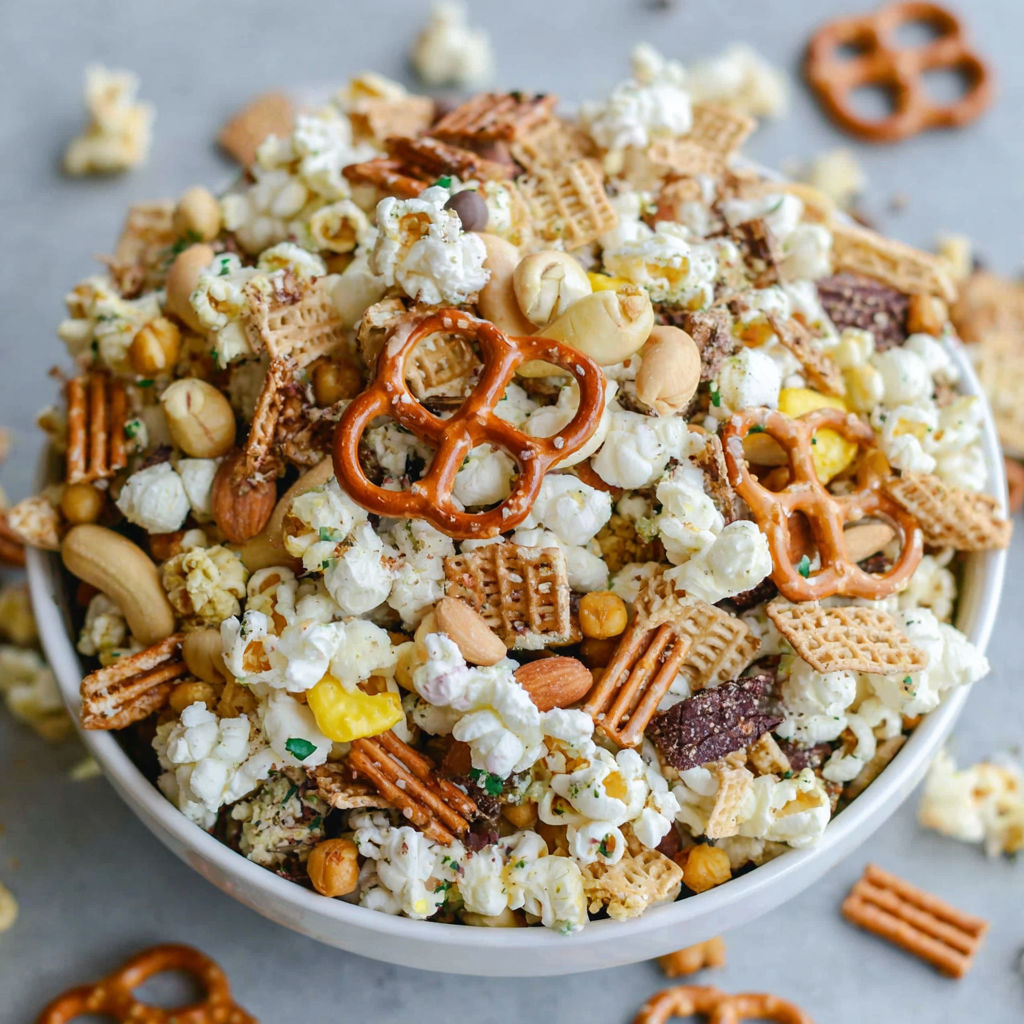 A bowl of popcorn with various toppings.
