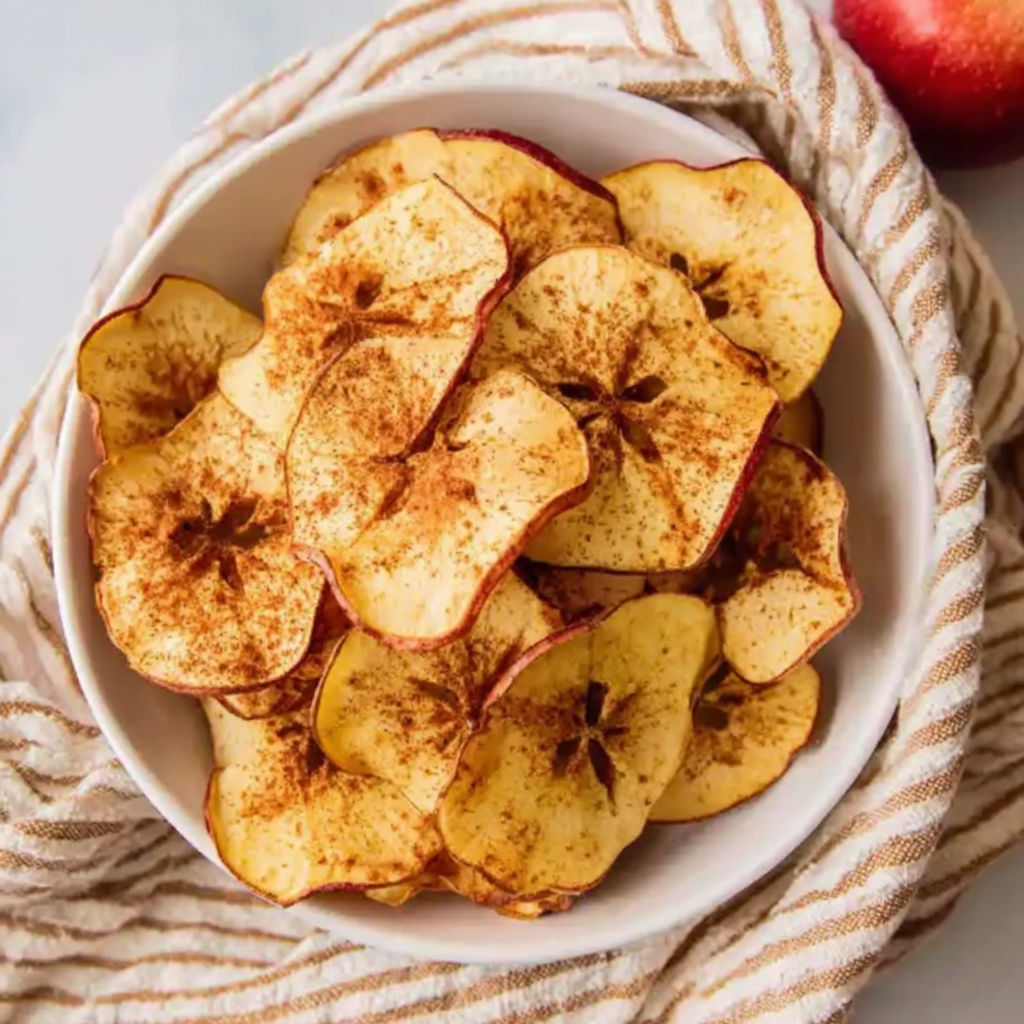 A bowl of apple chips.