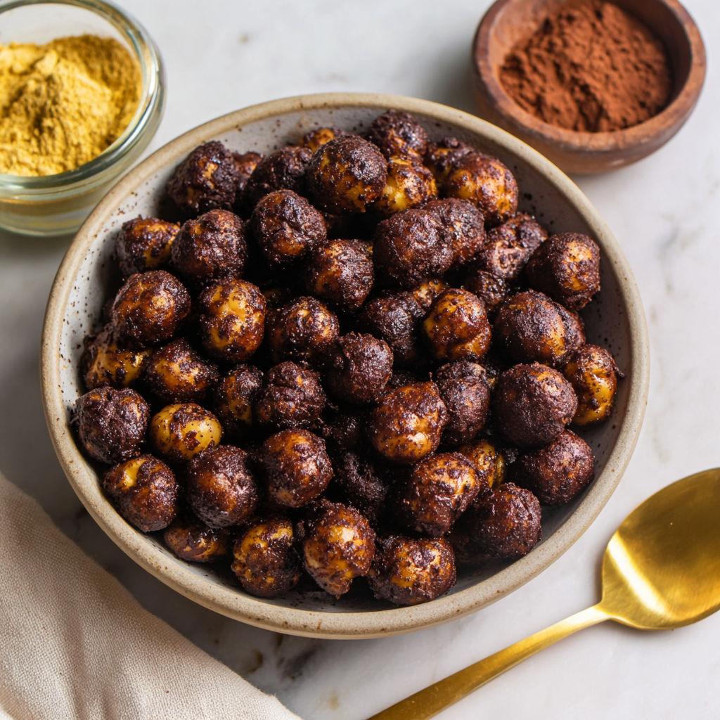 A bowl of healthy vegan cocoa puffs.