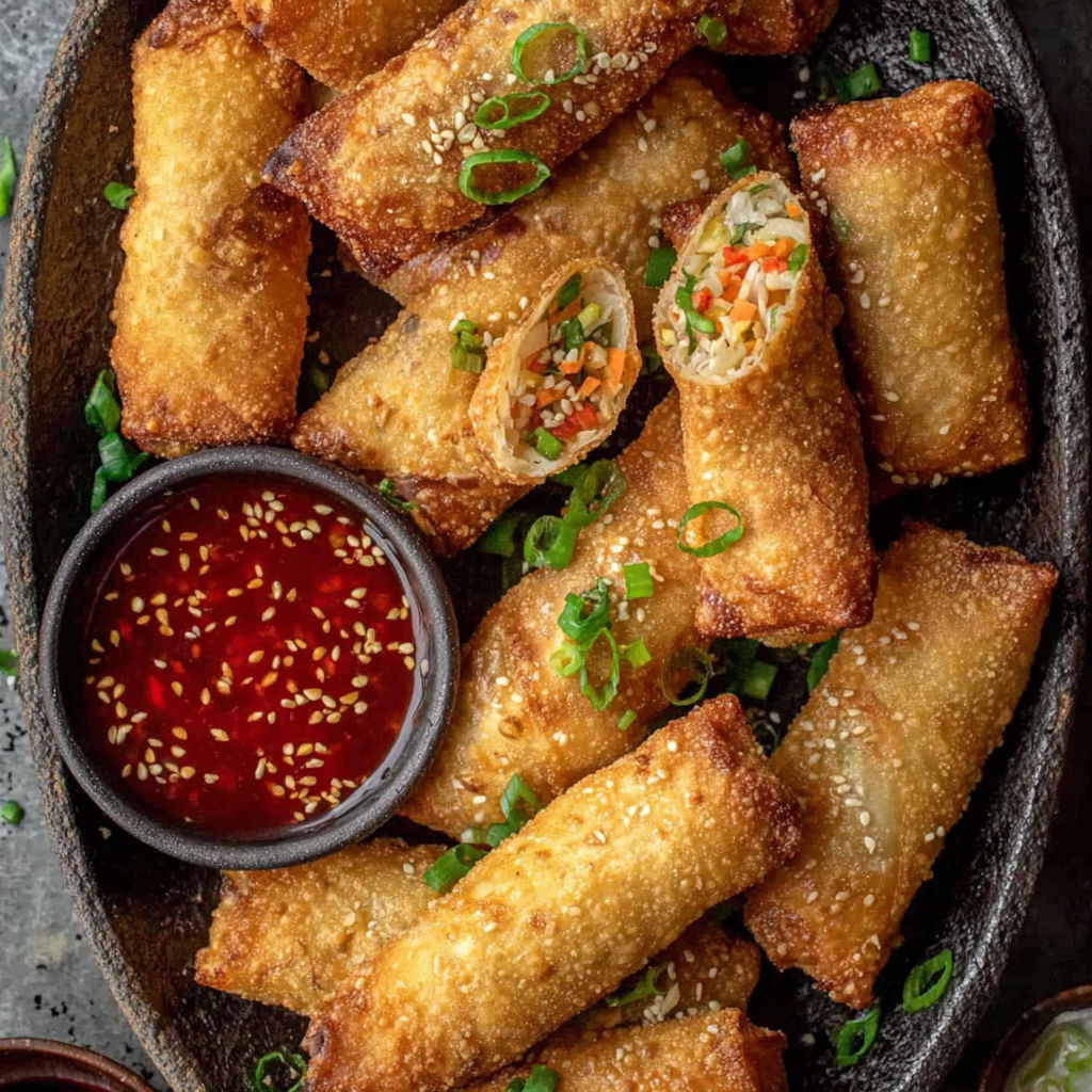 A bowl of homemade egg rolls.