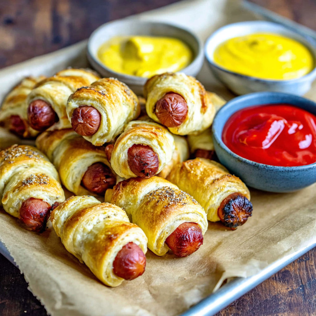 A tray of pigs in a blanket.