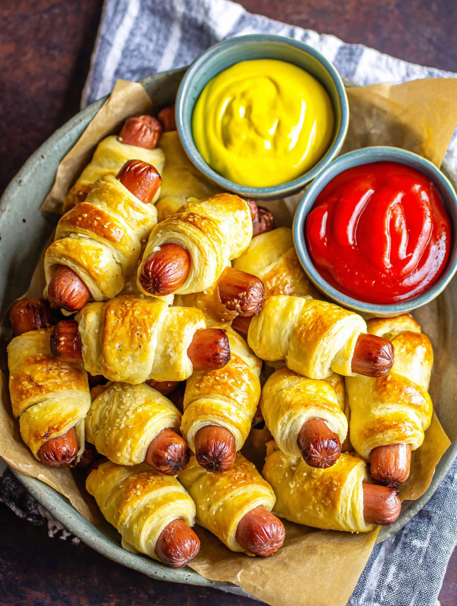 A bowl of hot dogs with mustard and ketchup.