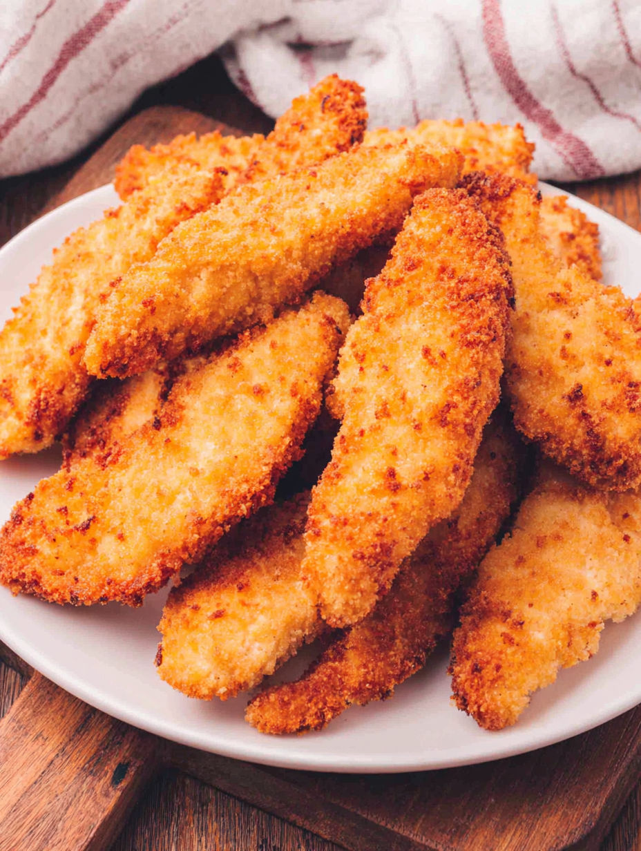 A plate of homemade chicken tenders.