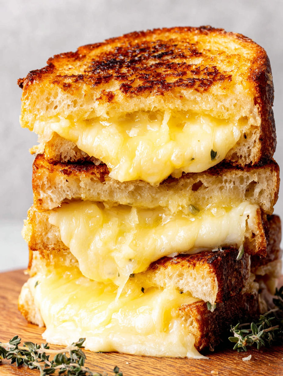 A stack of three grilled cheese sandwiches.