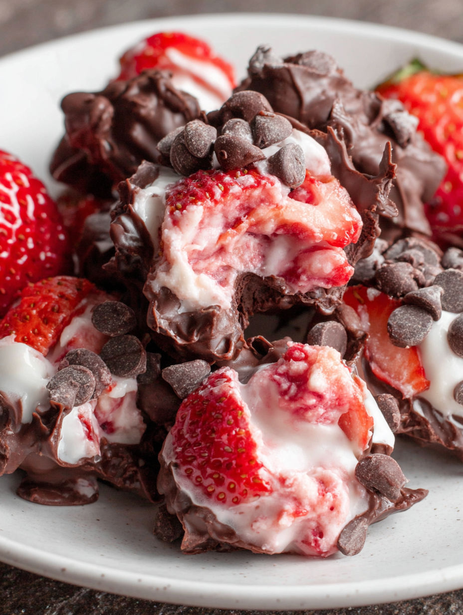 A plate of chocolate and strawberry desserts.