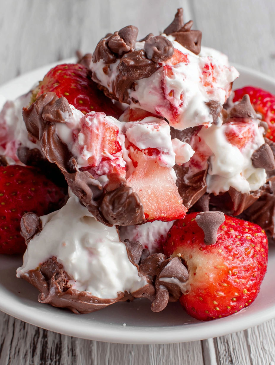 A plate of strawberries and whipped cream.