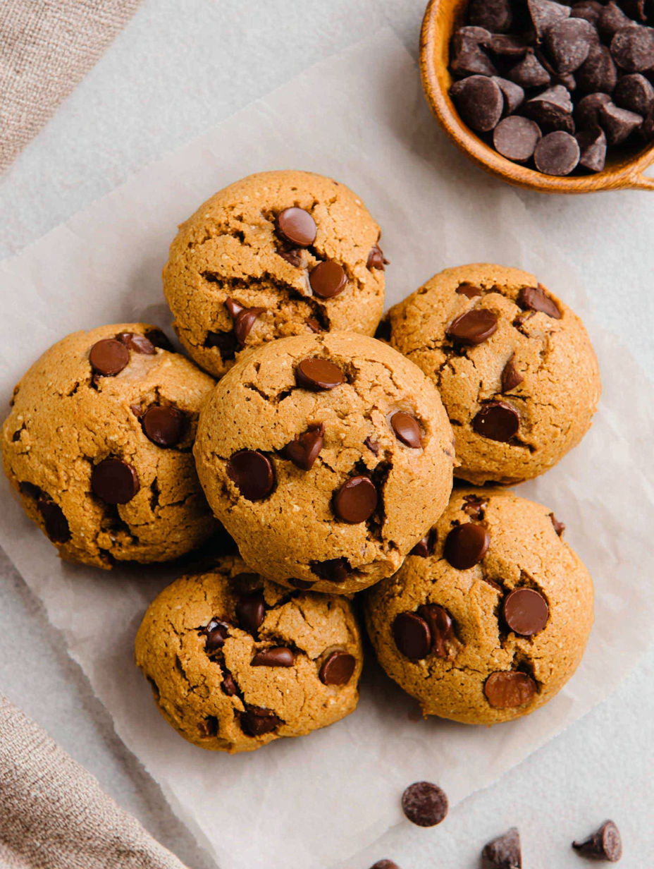 A plate of chocolate chip cookies.
