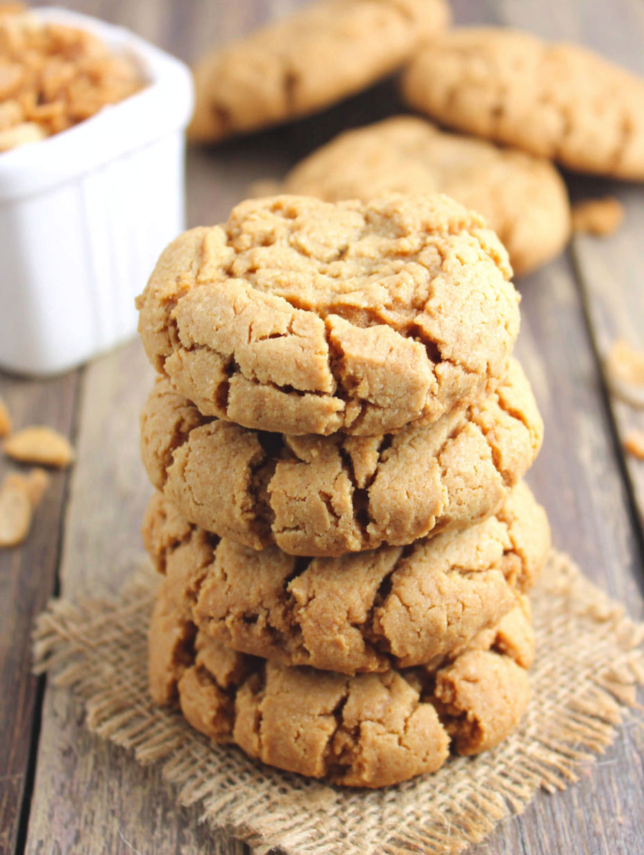 A stack of gluten free peanut butter cookies.