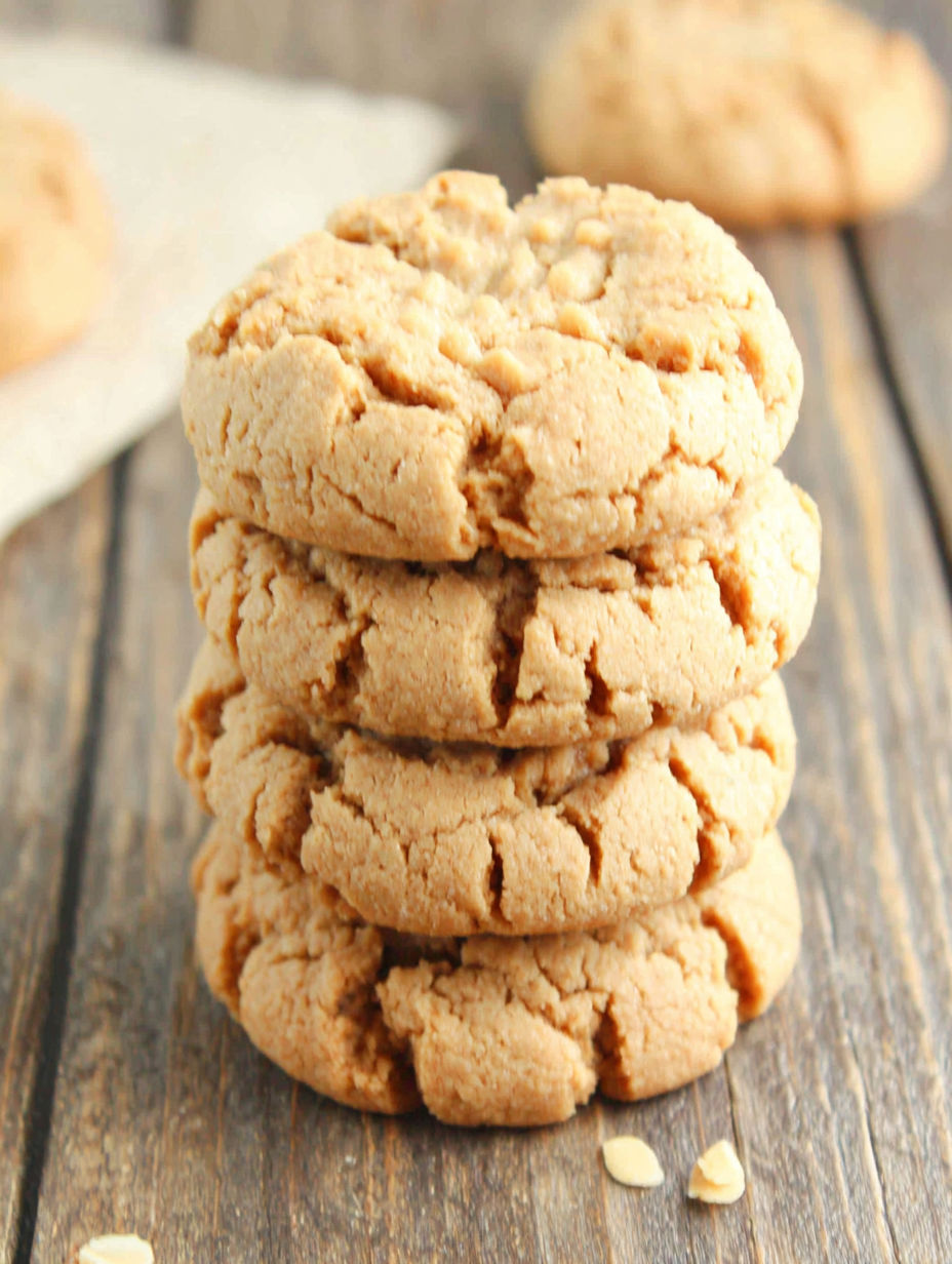 A stack of gluten free peanut butter cookies.