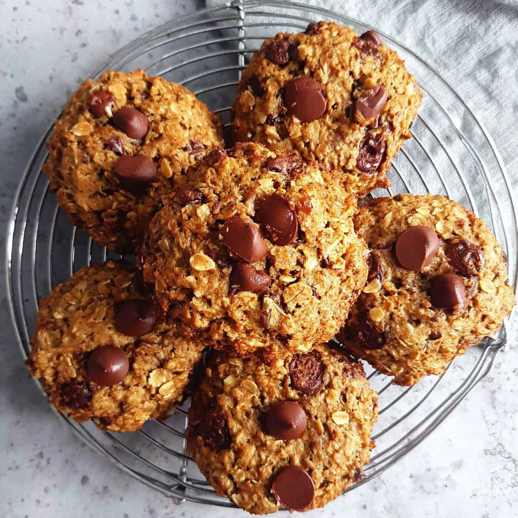 A plate of gluten-free oatmeal chocolate chip cookies.