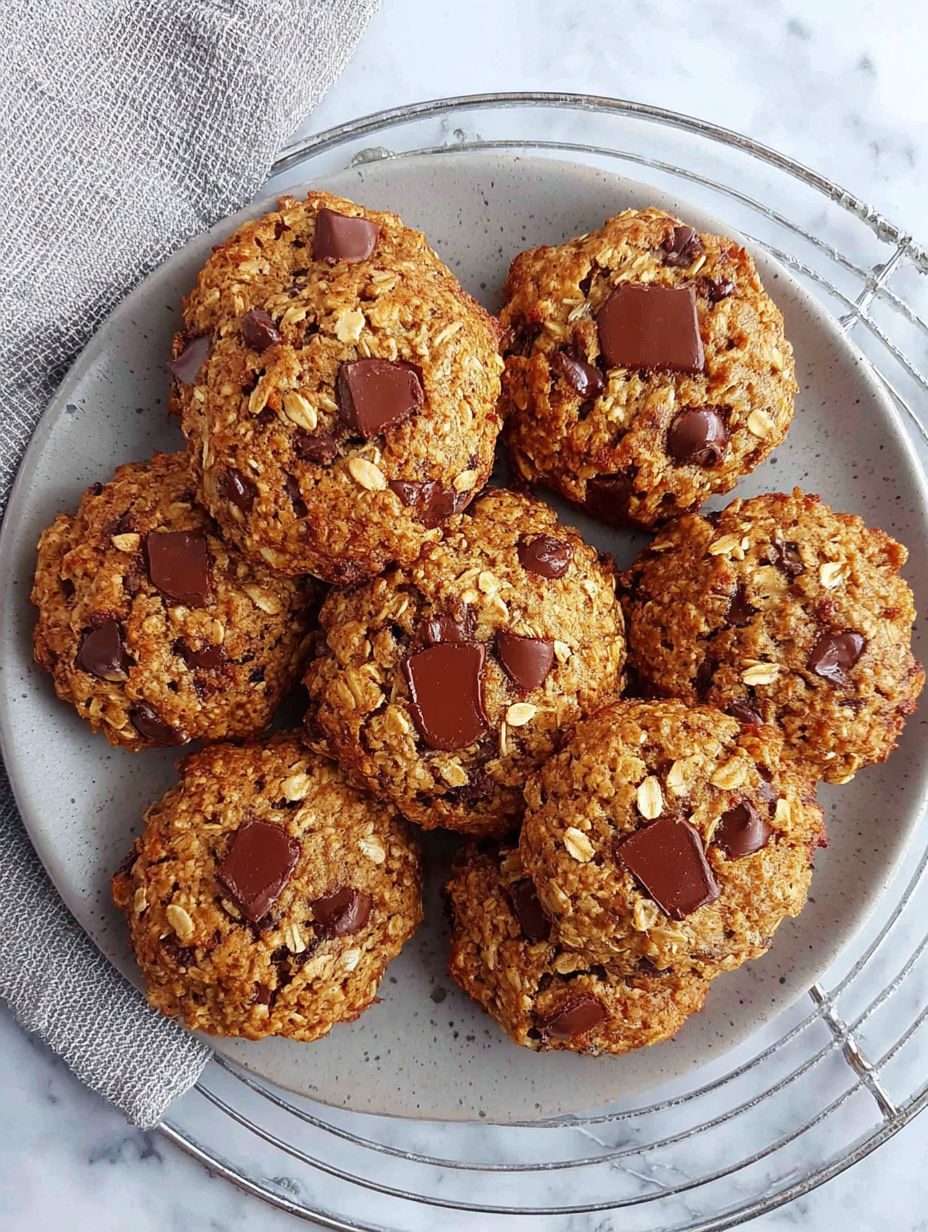 A plate of gluten-free oatmeal chocolate chip cookies.