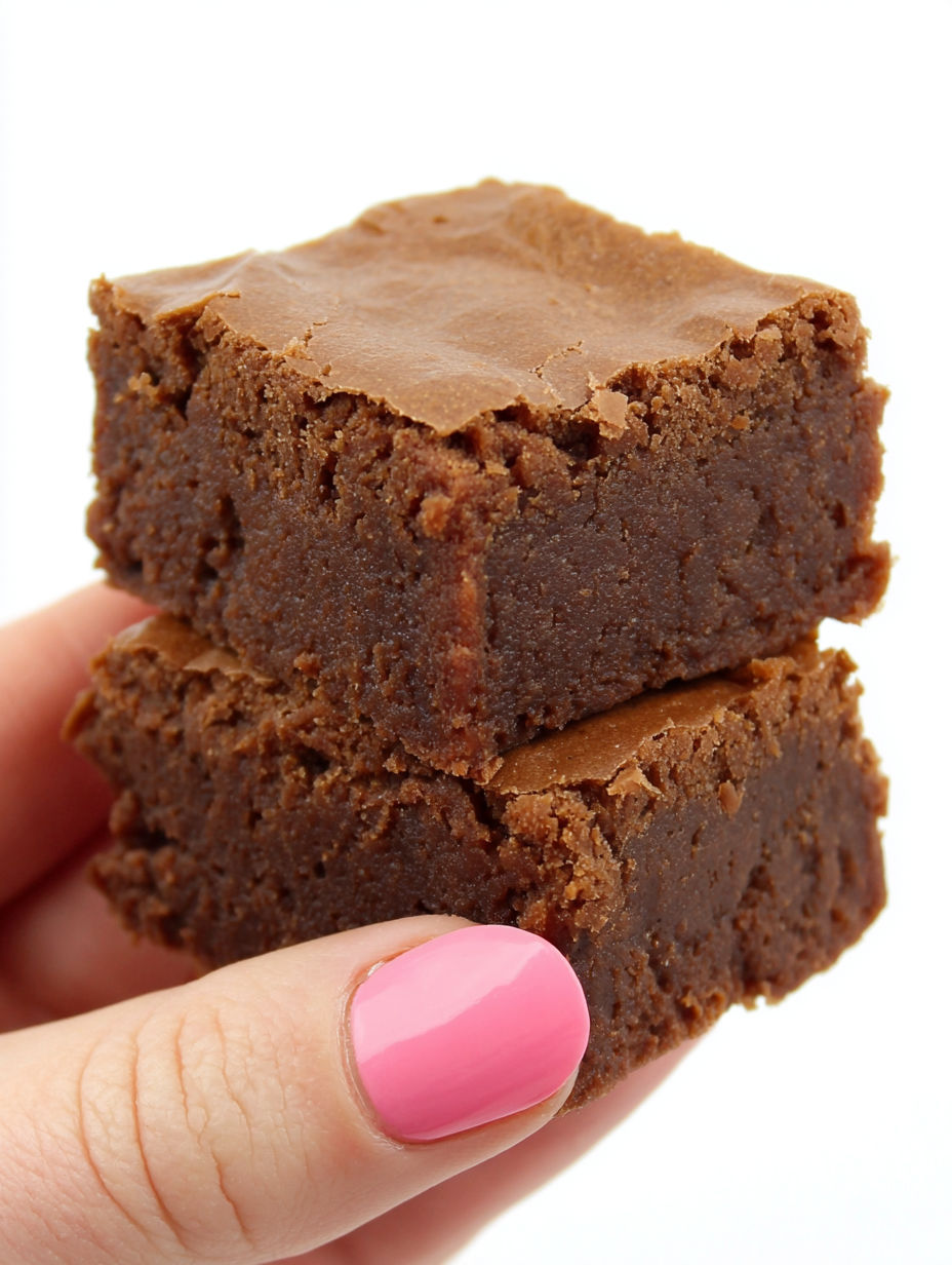 A person is holding a piece of chocolate cake.