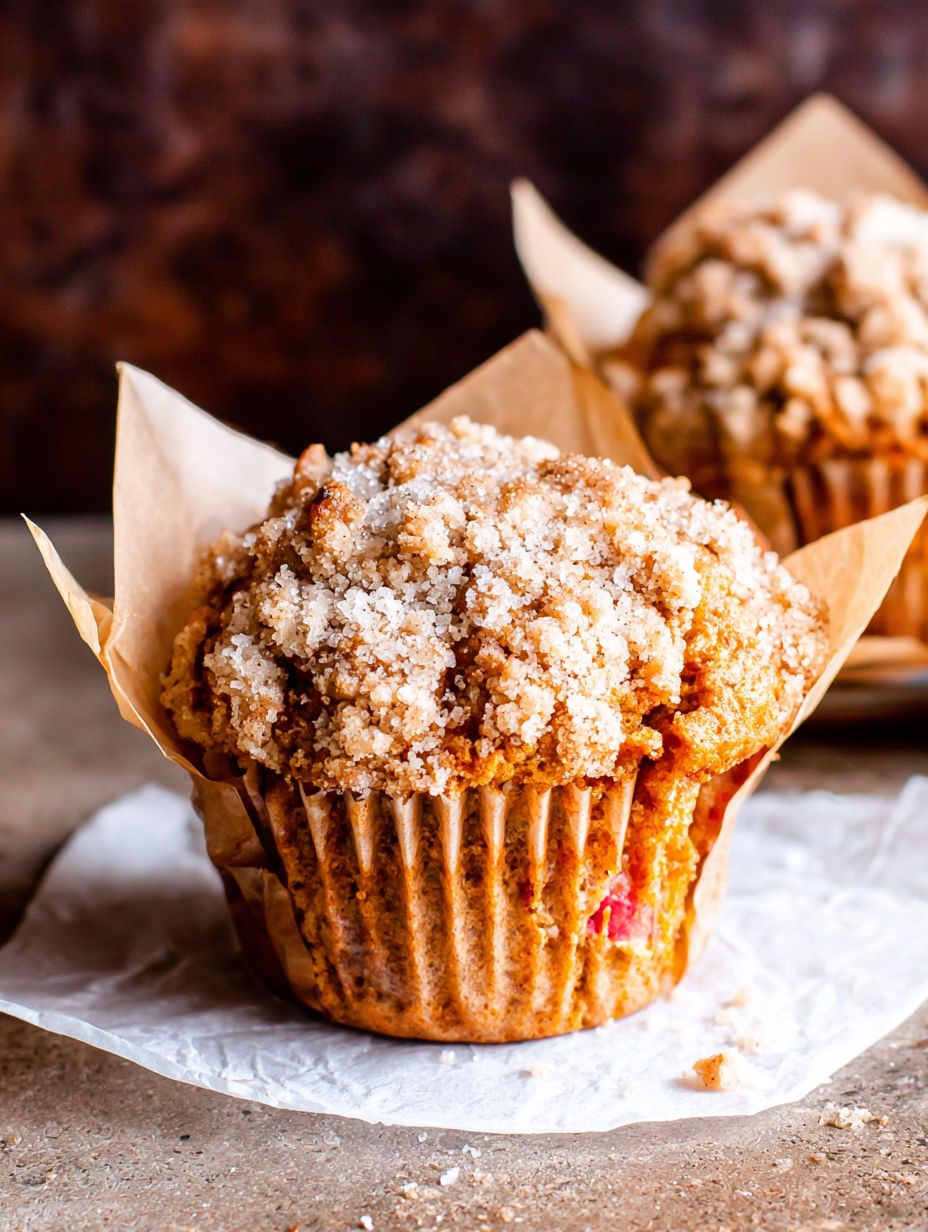 A muffin with a streusel topping.