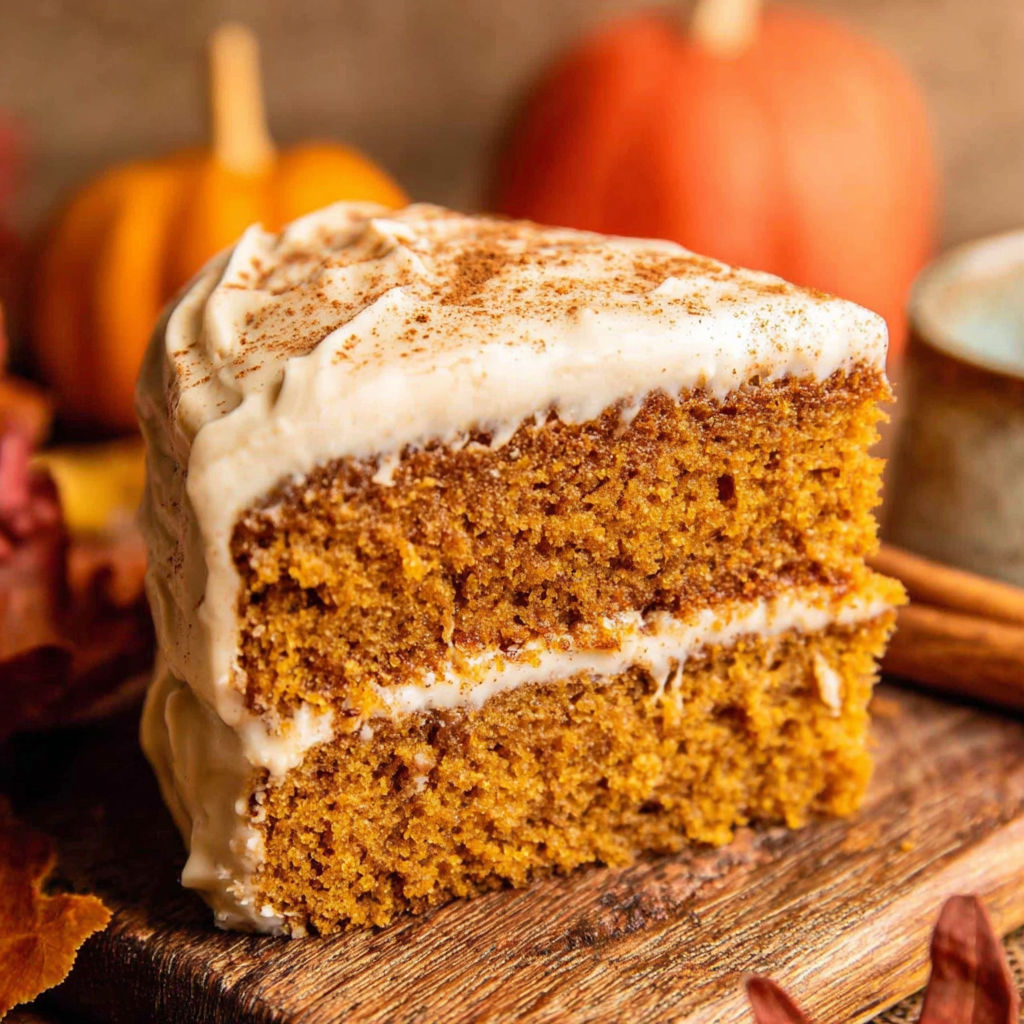 A slice of pumpkin spice latte cake.