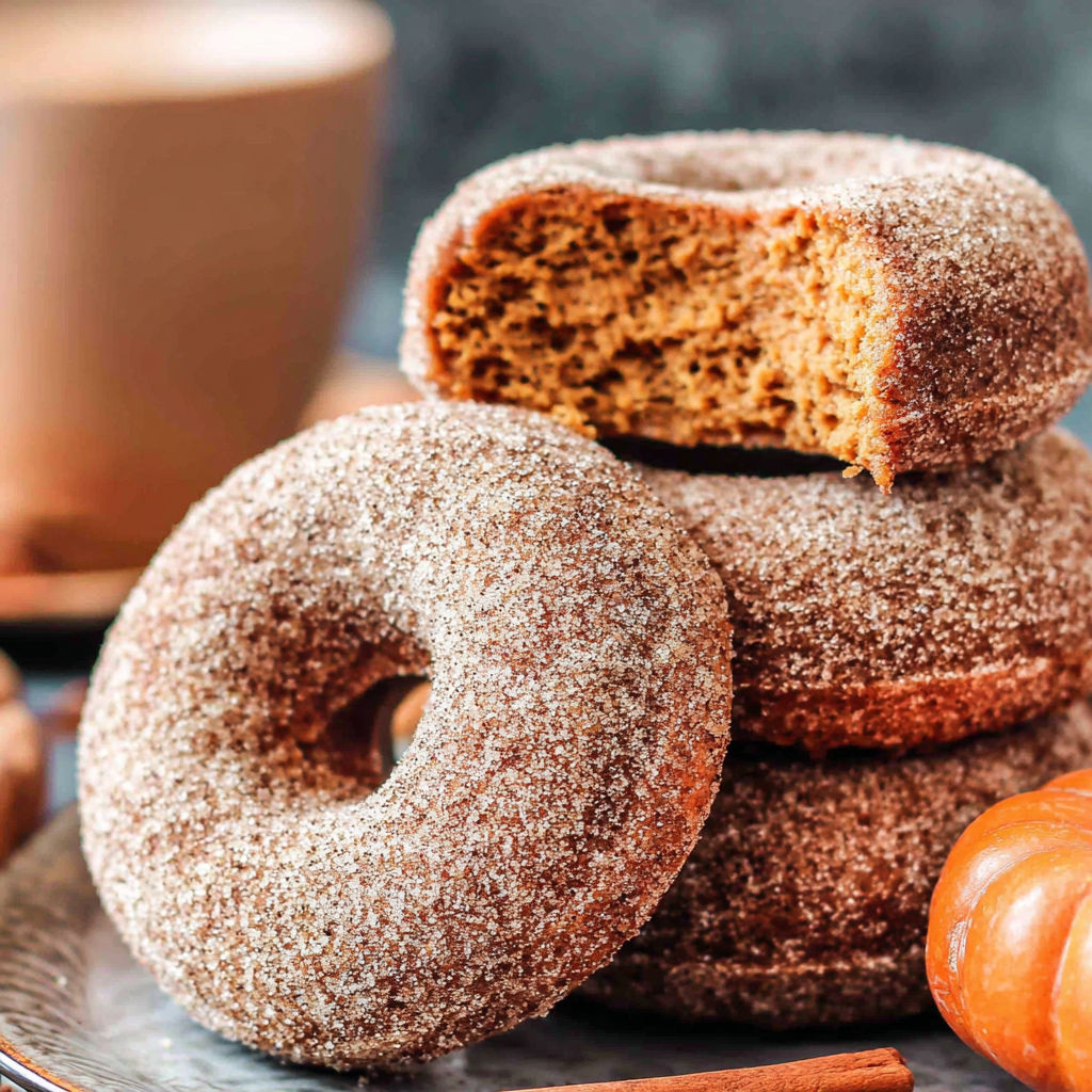 A stack of pumpkin spice donuts.