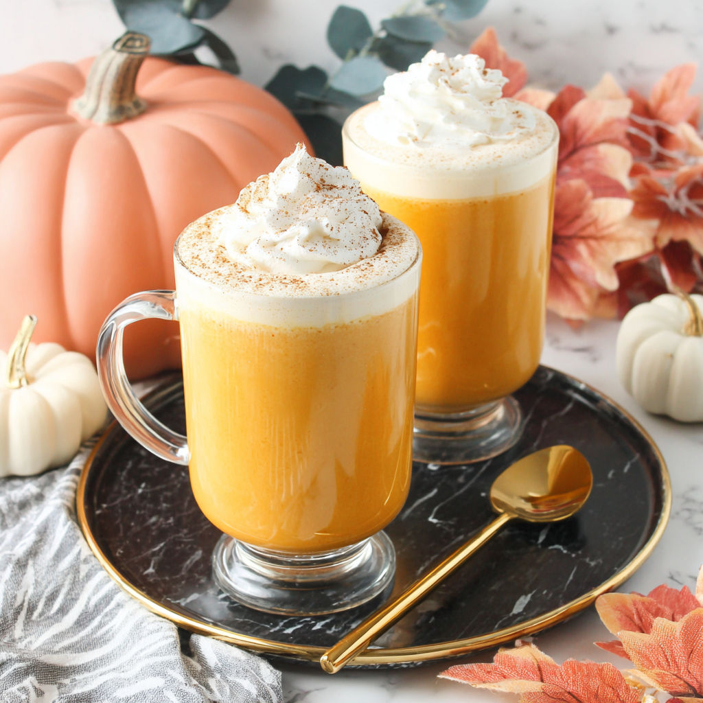 Two cups of pumpkin spice milk with whipped cream.
