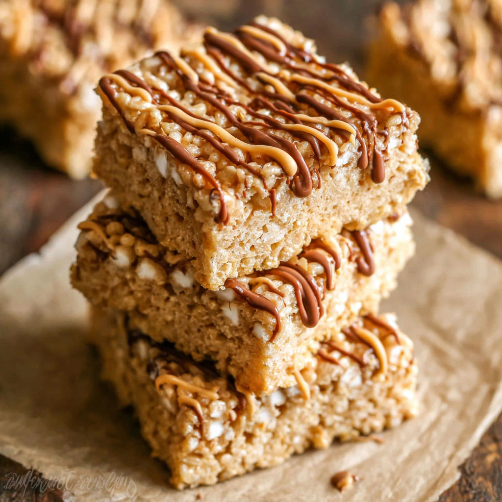 A stack of peanut butter rice krispie treats.