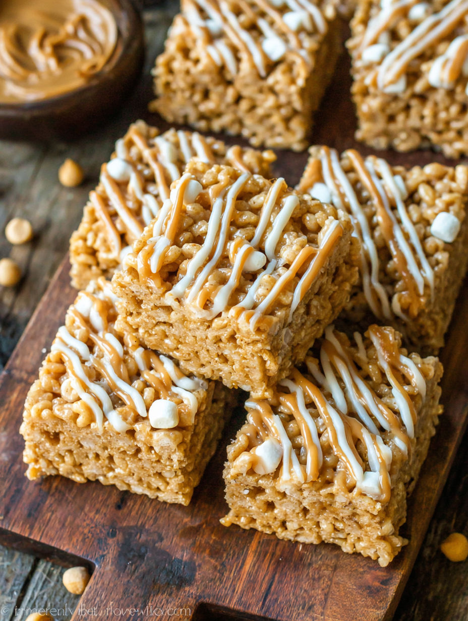 A stack of peanut butter rice krispie treats.