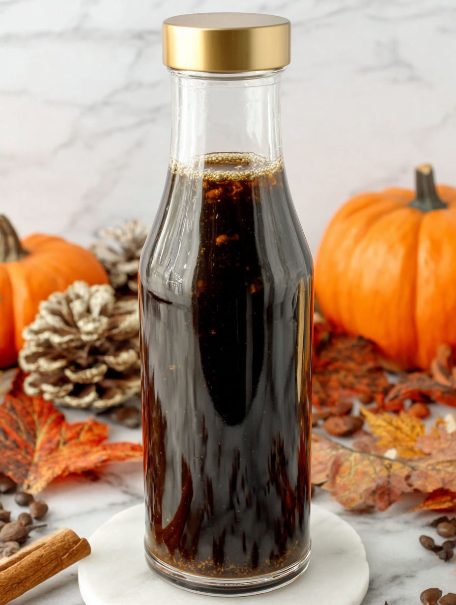 A bottle of Starbucks Pumpkin Spice Coffee Syrup.