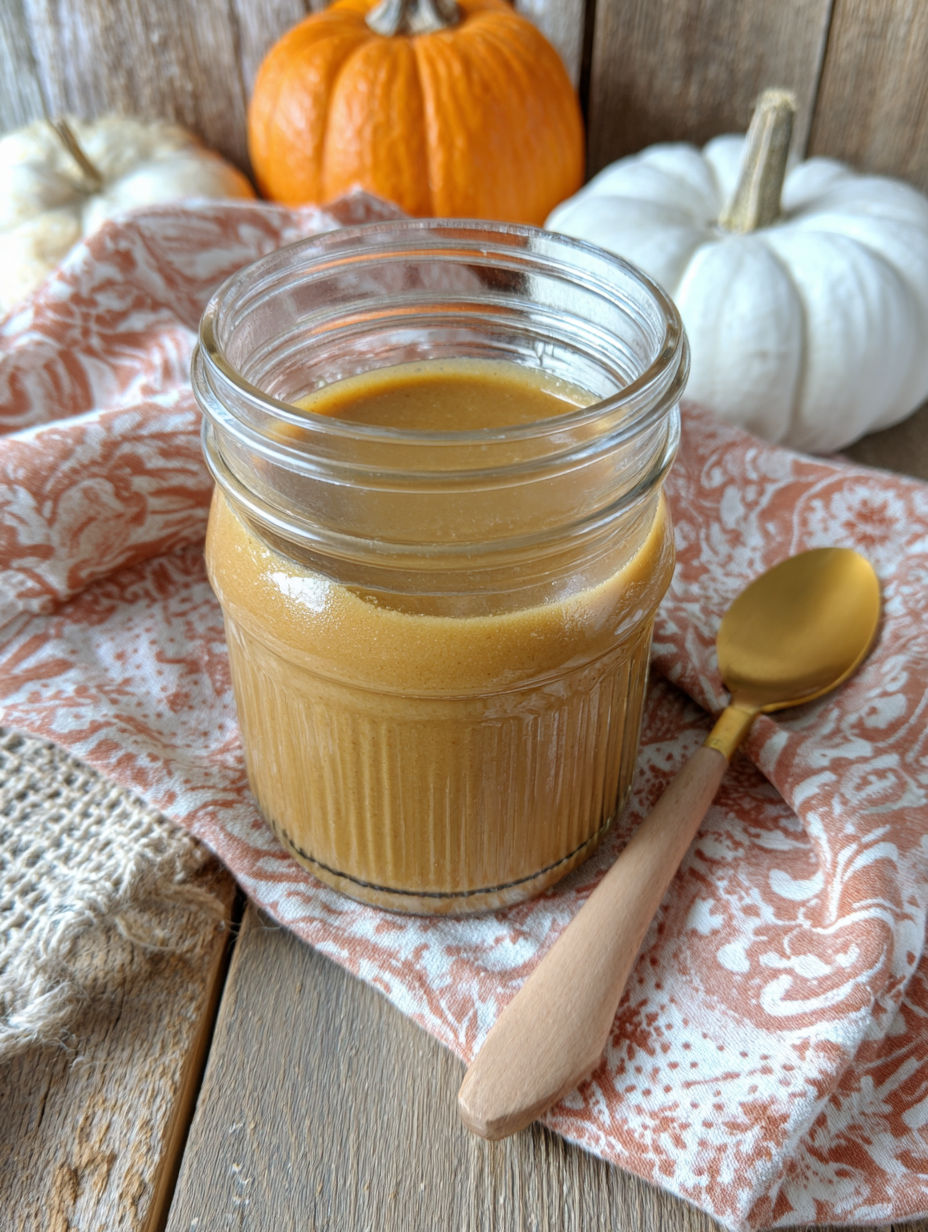 A glass jar of pumpkin pie sauce.