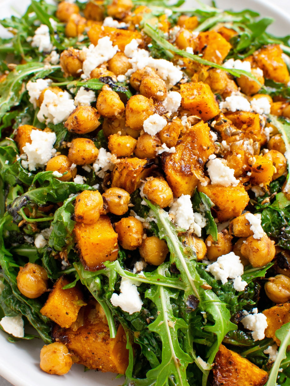 A salad with roasted pumpkin and chickpeas.