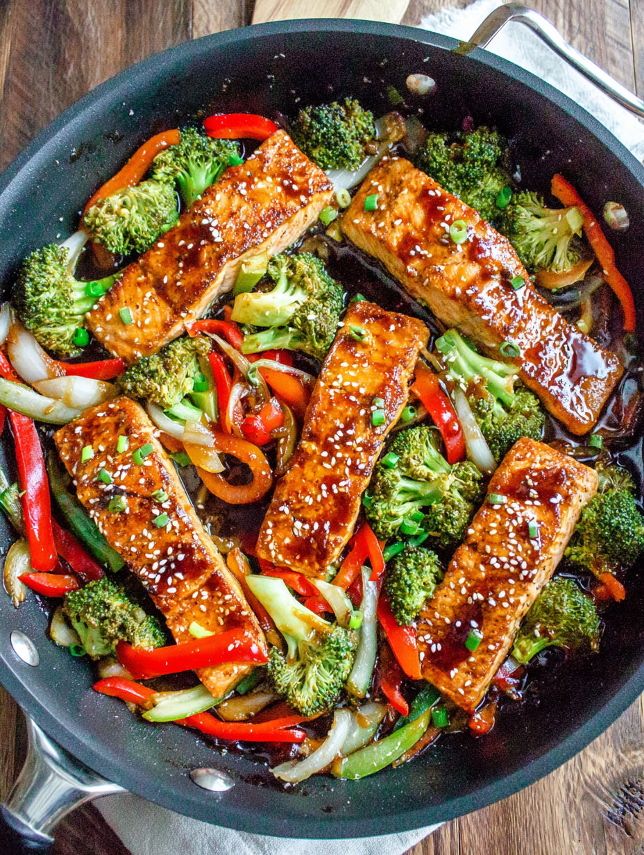 A pan of food with broccoli and peppers.