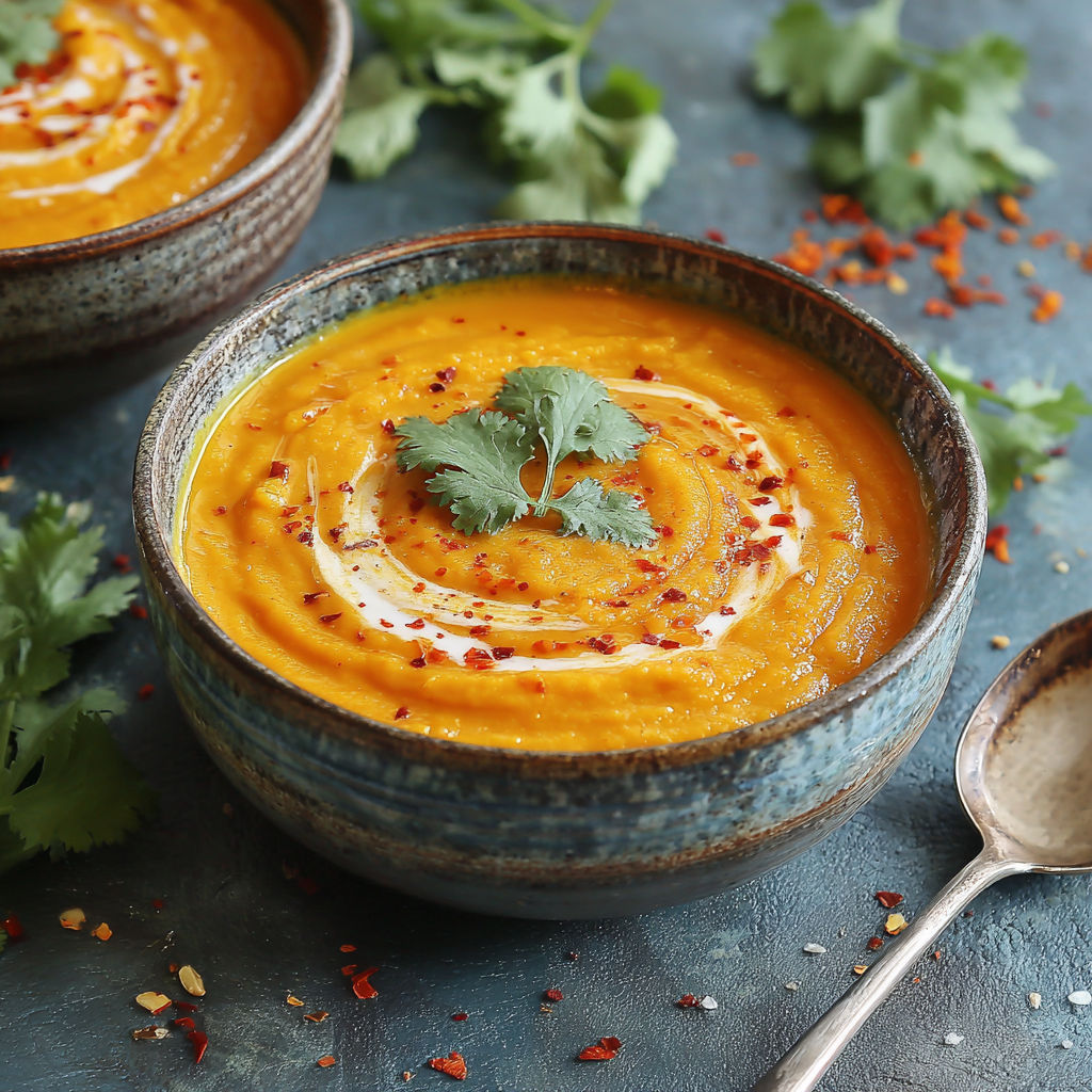 A bowl of spicy carrot ginger soup.