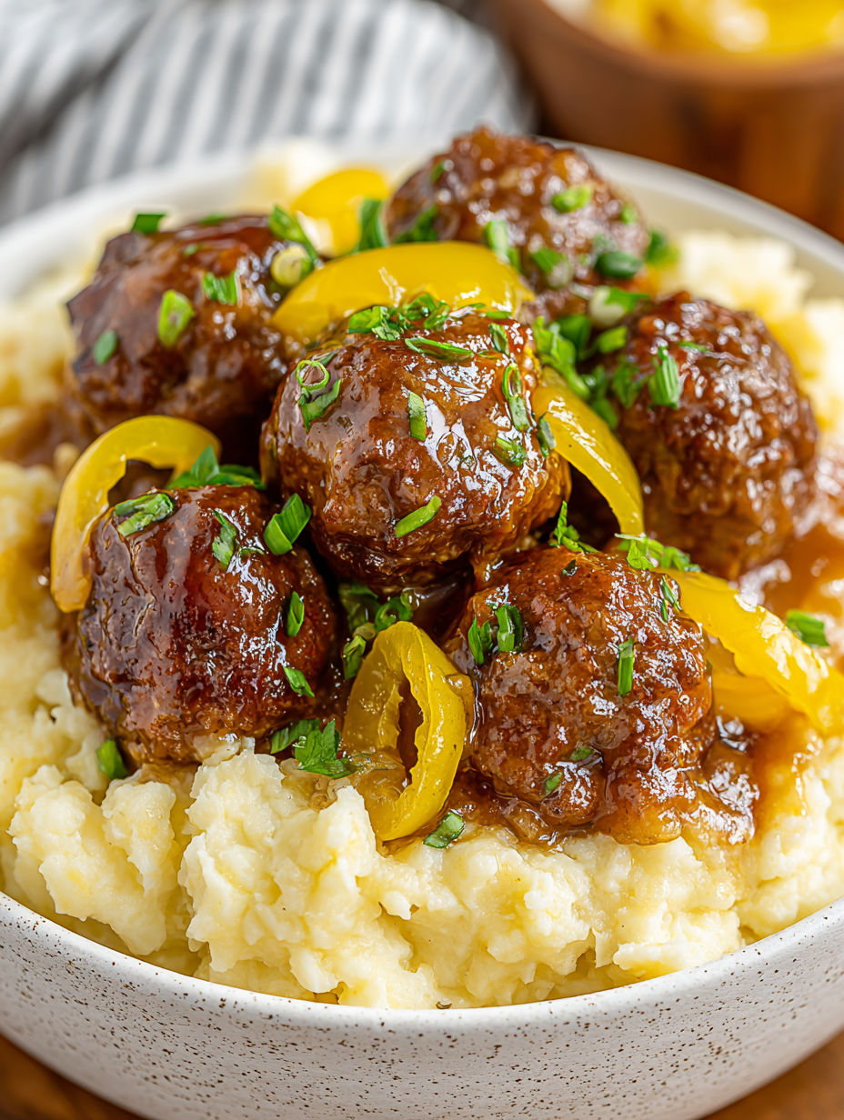 A bowl of meatballs and potatoes.