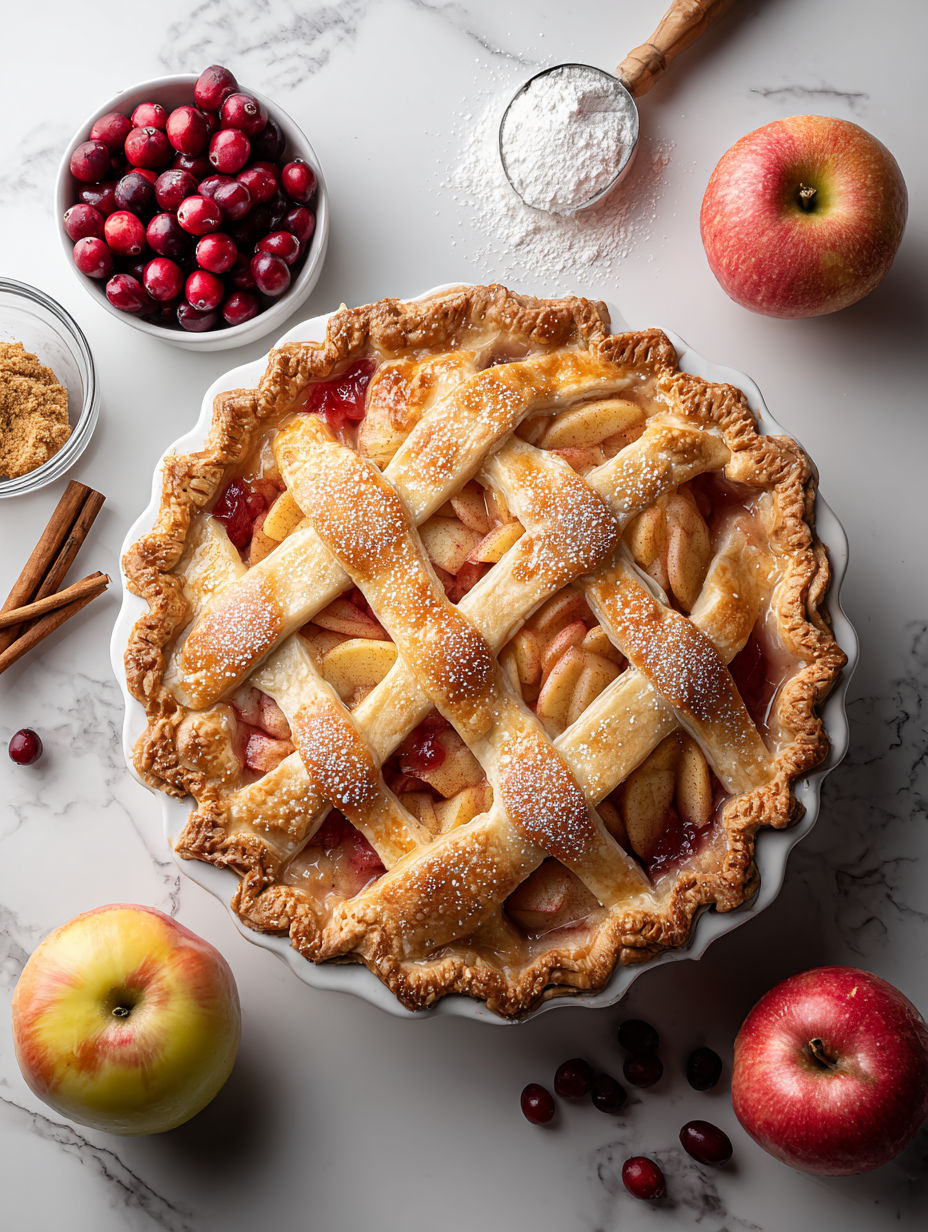 A pie with a crumb topping and a slice of apple on top.