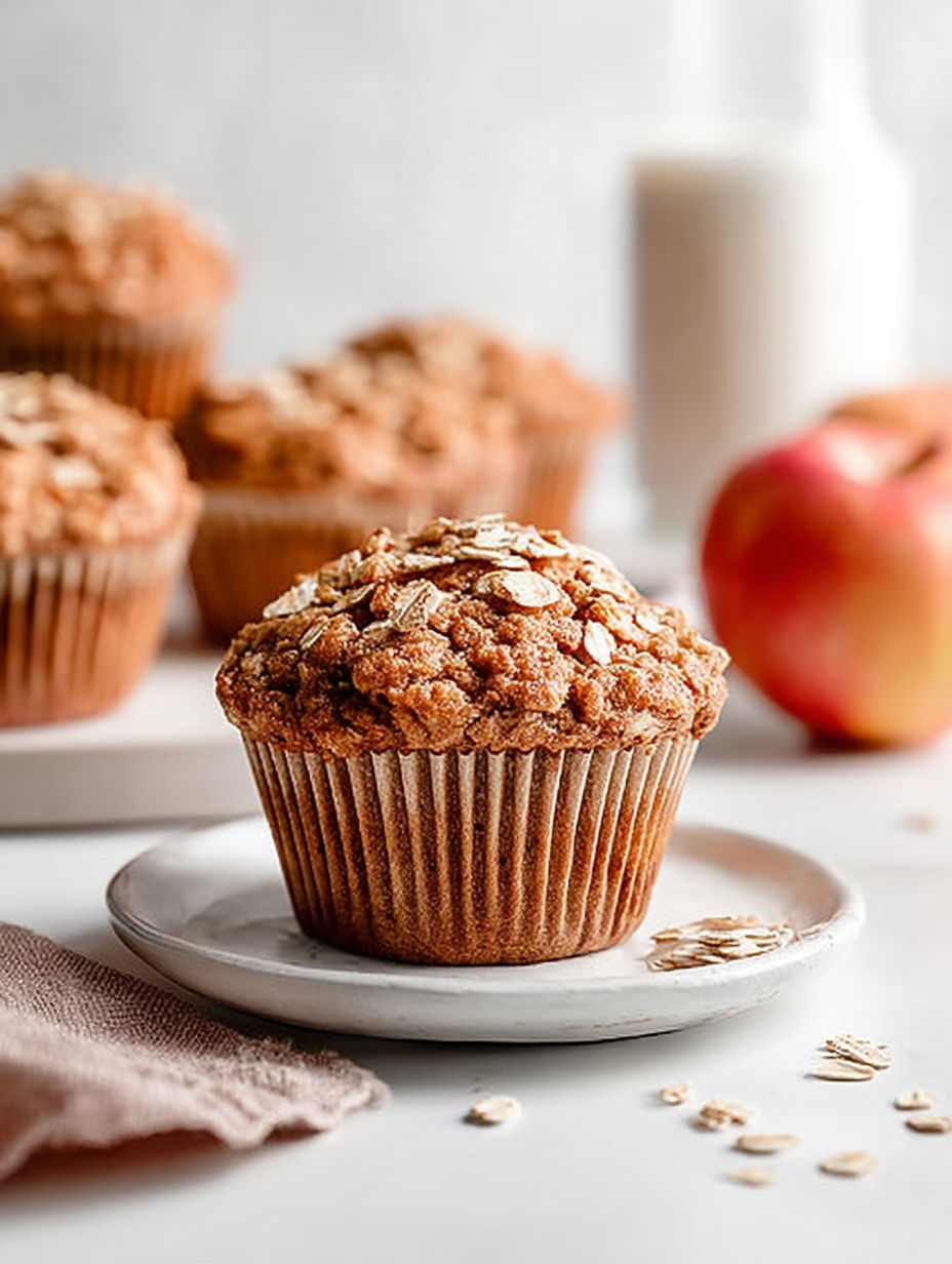 A plate of oatmeal muffins with milk.
