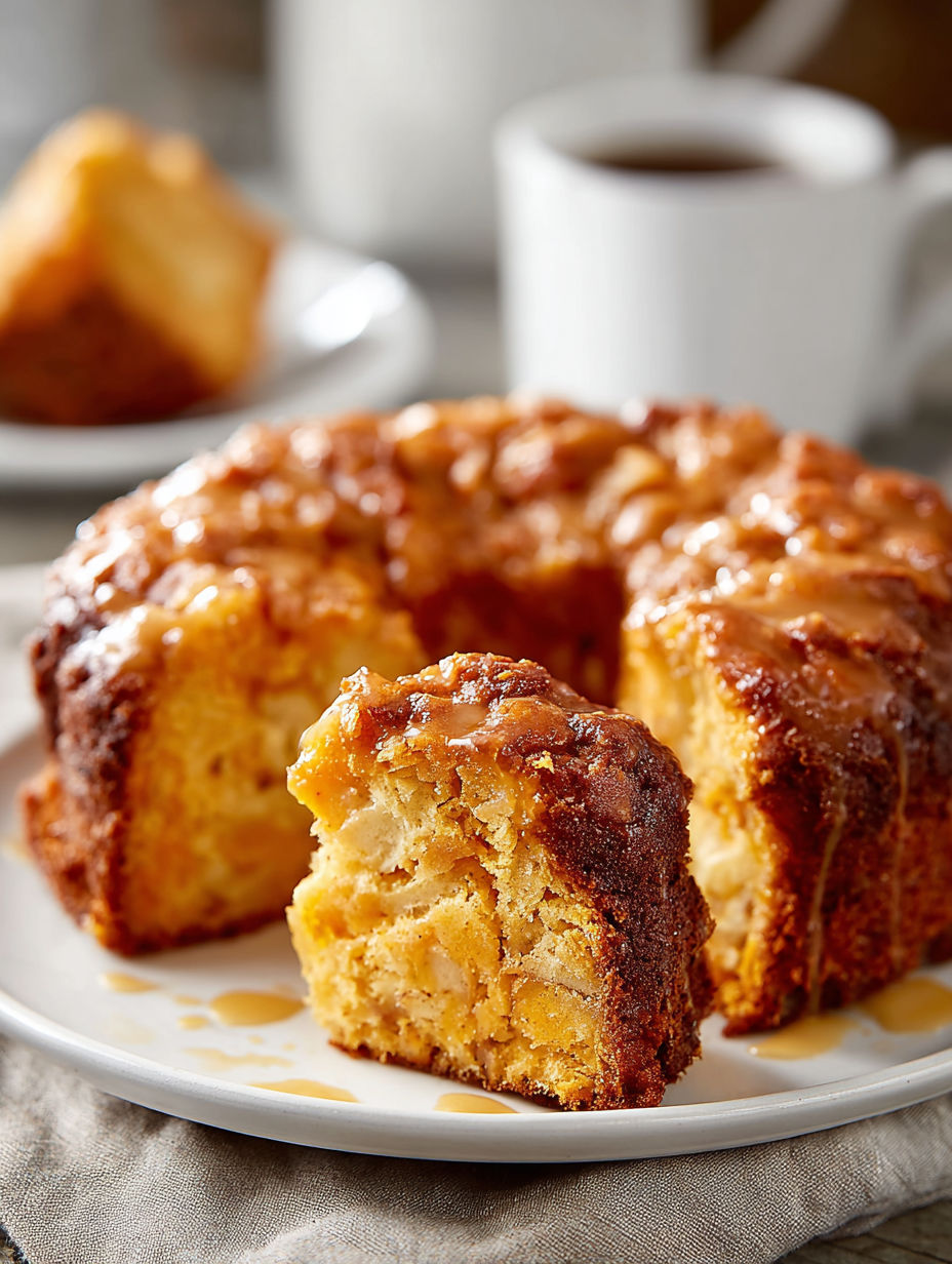 A slice of sweet potato apple cake on a plate.