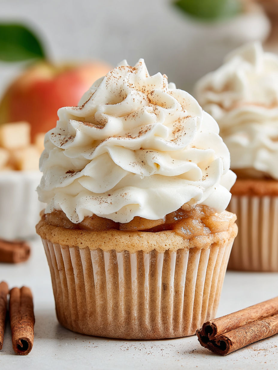 A cupcake with whipped cream and cinnamon on top.
