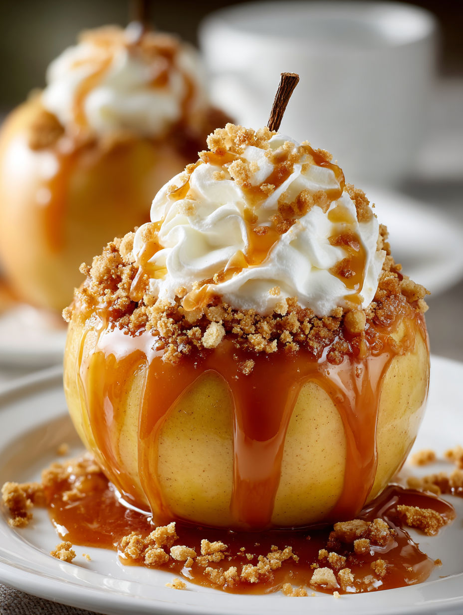 A dessert made with apples and caramel.