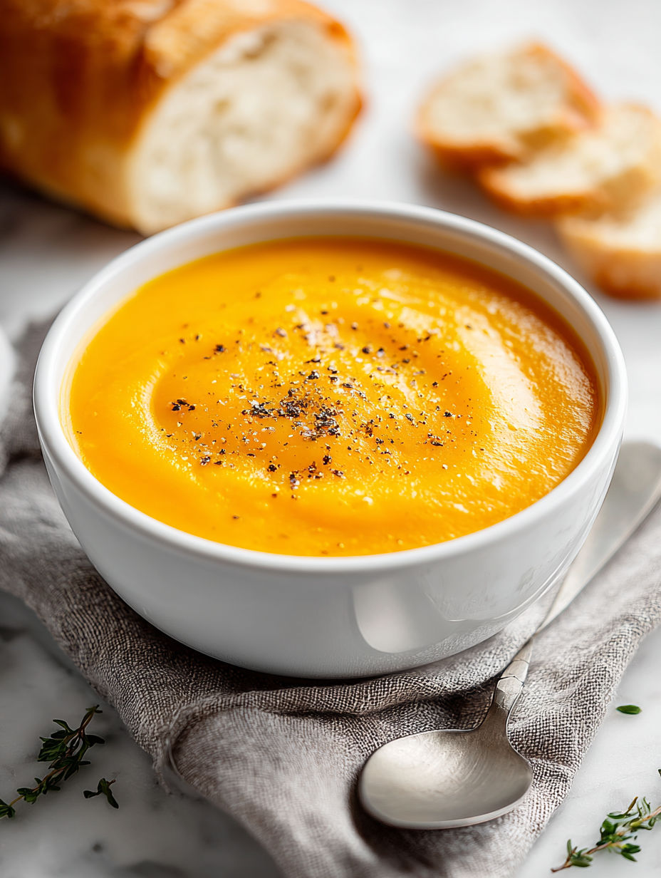 A bowl of butternut squash soup.