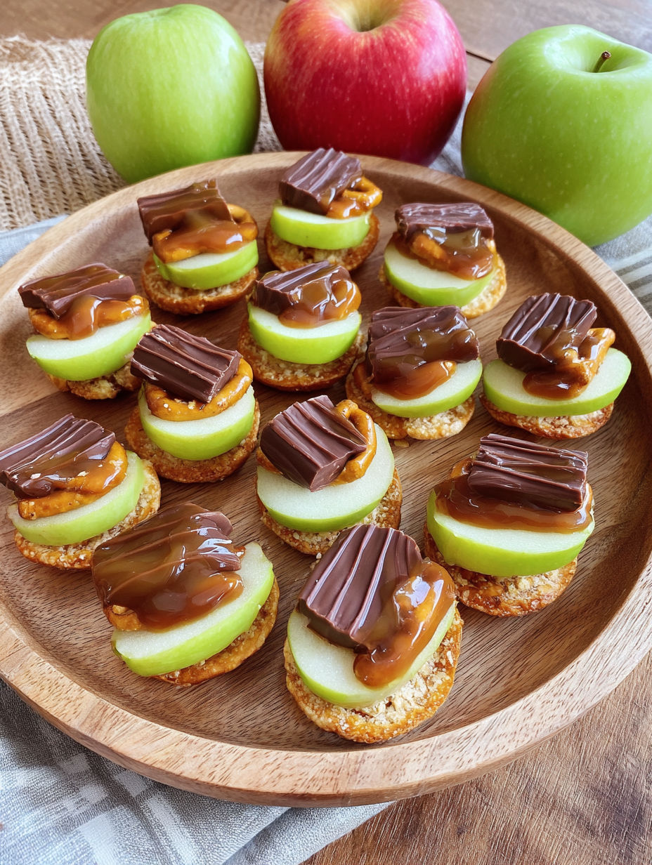 A plate of caramel apple pretzel bites.