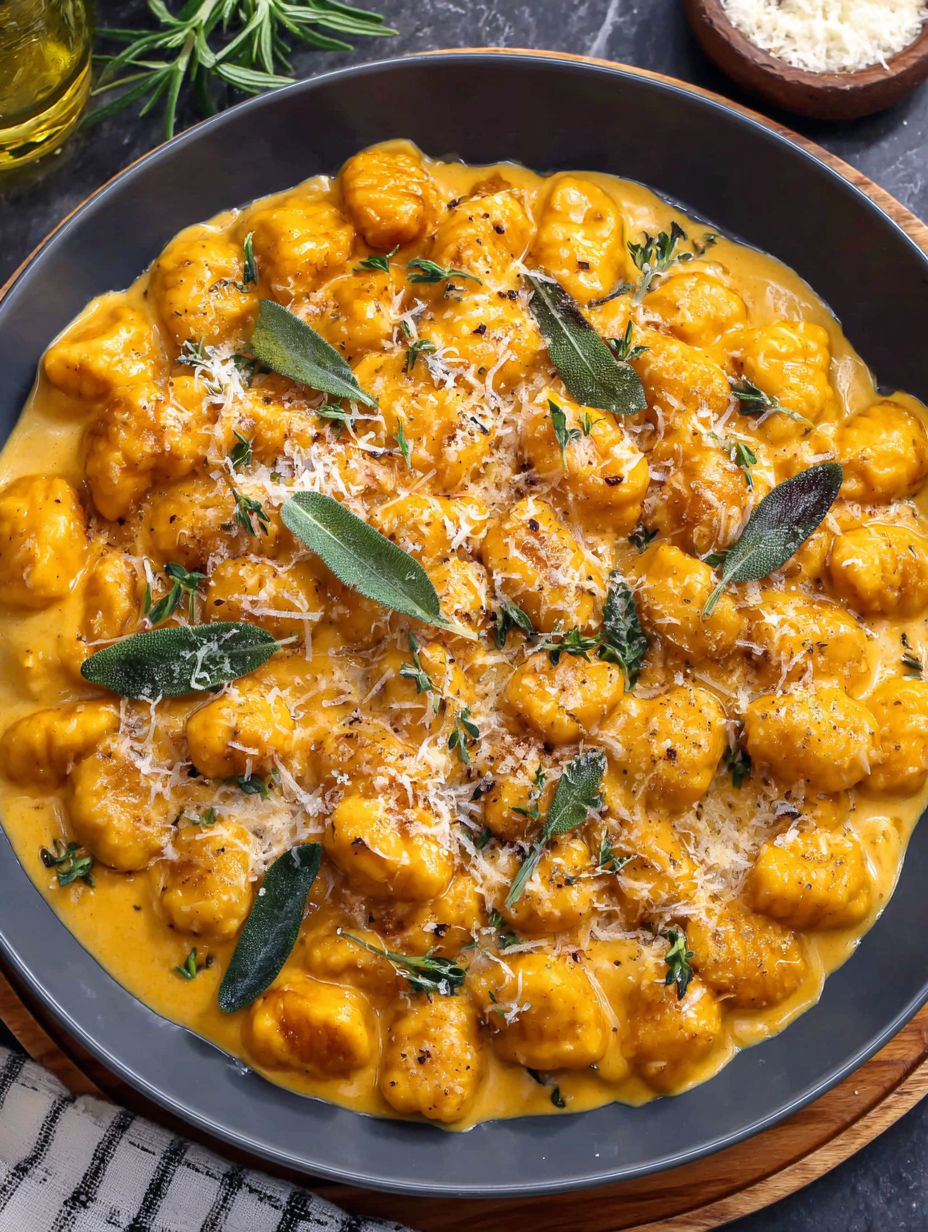 A plate of creamy pumpkin gnocchi.