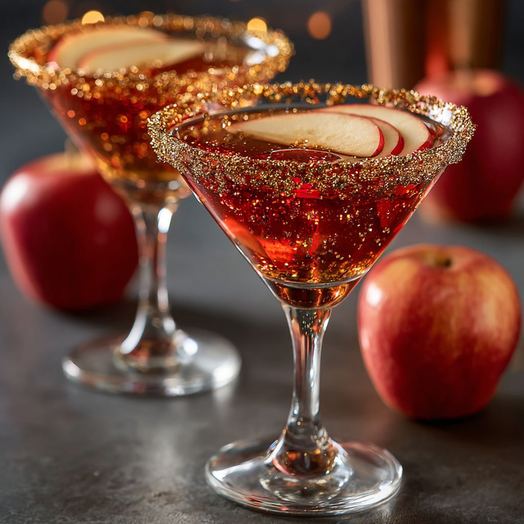 A glass of a Cursed Apple Martini.