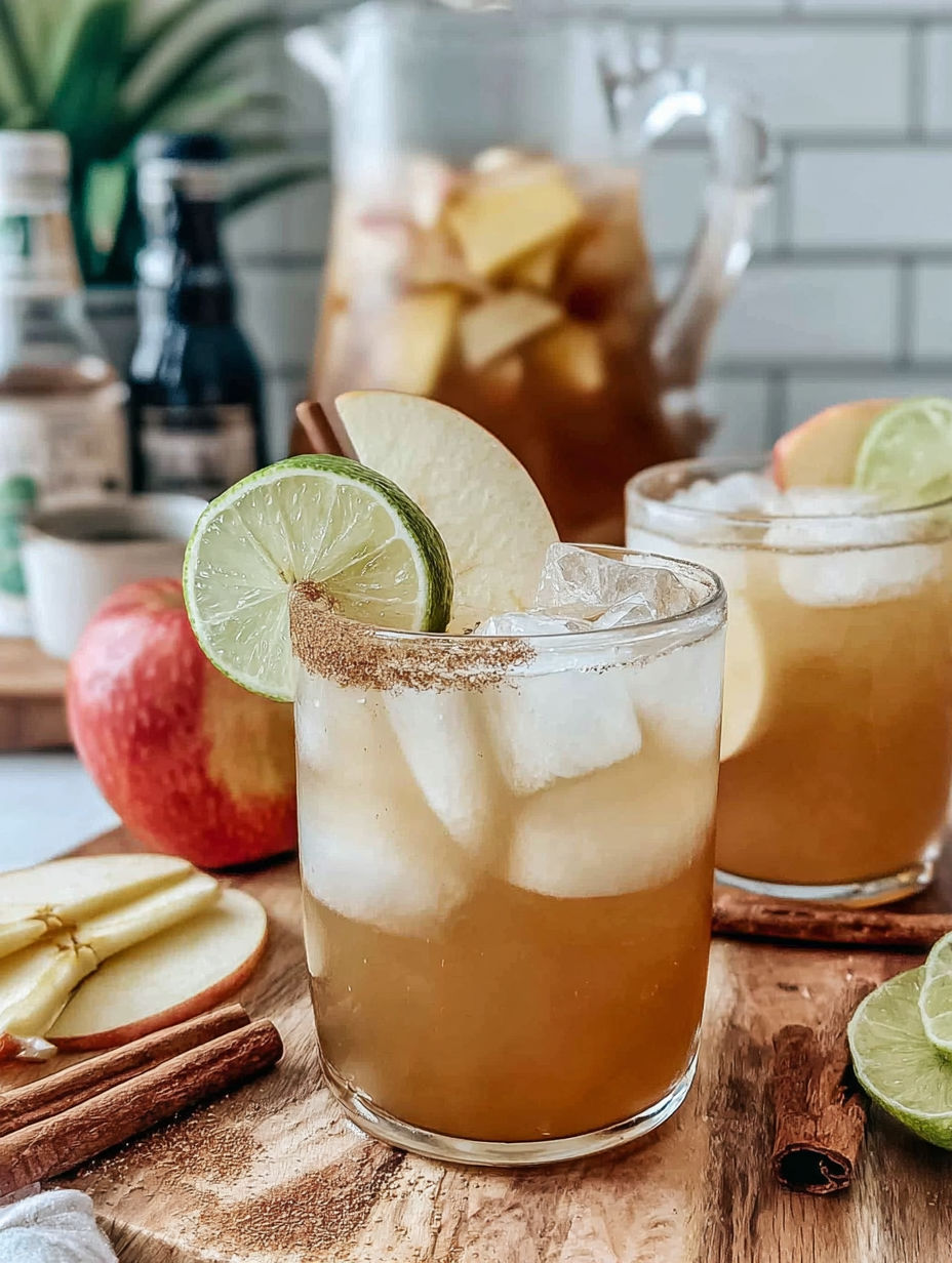Two glasses of apple cider margarita on a table.