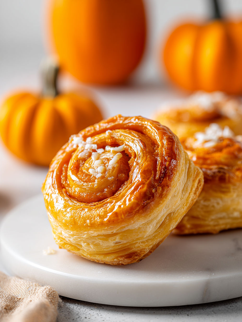 Two pumpkin pinwheels on a plate.