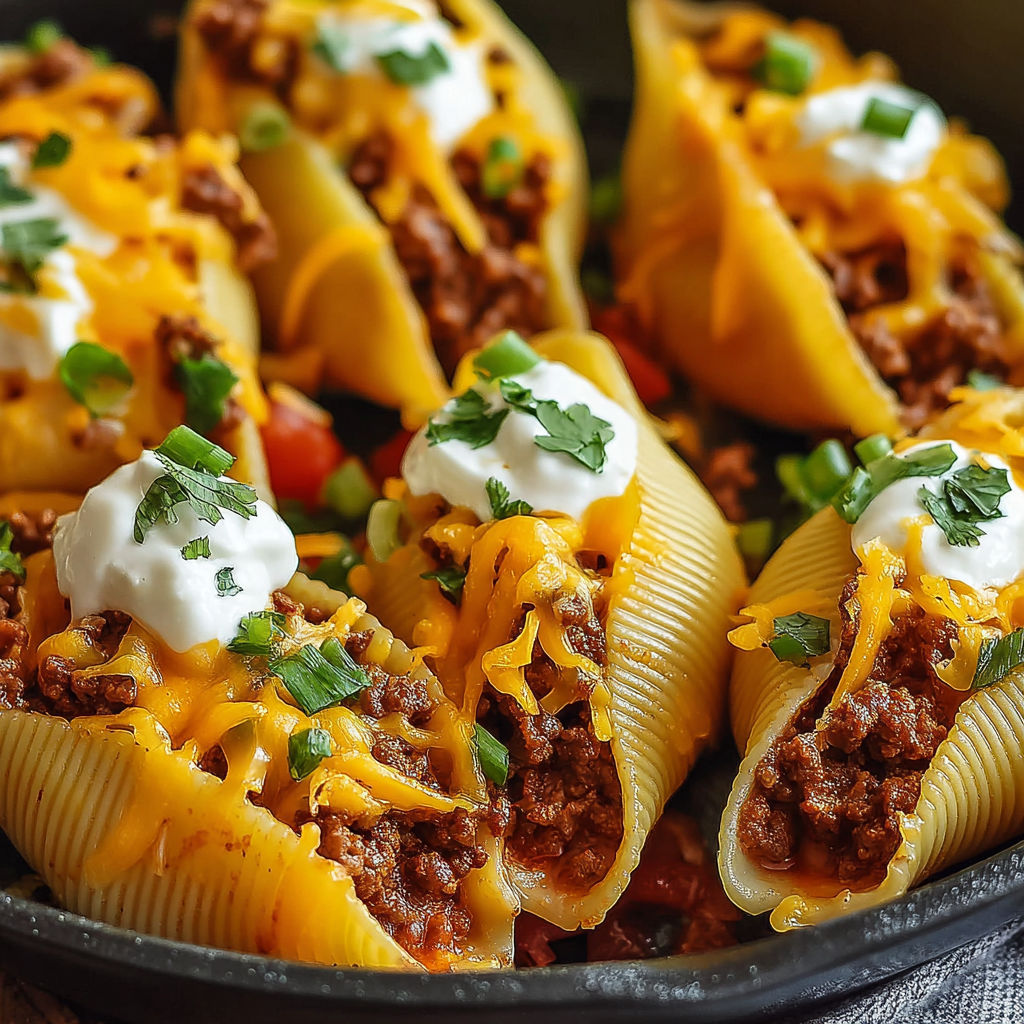 A pan of taco stuffed shells.