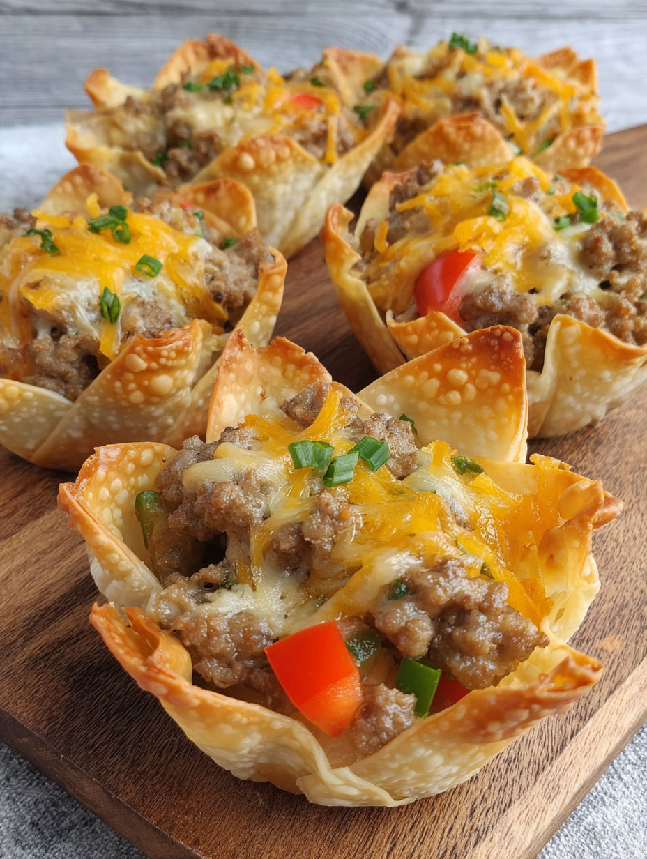 Cheesy Sausage Wonton Cups.