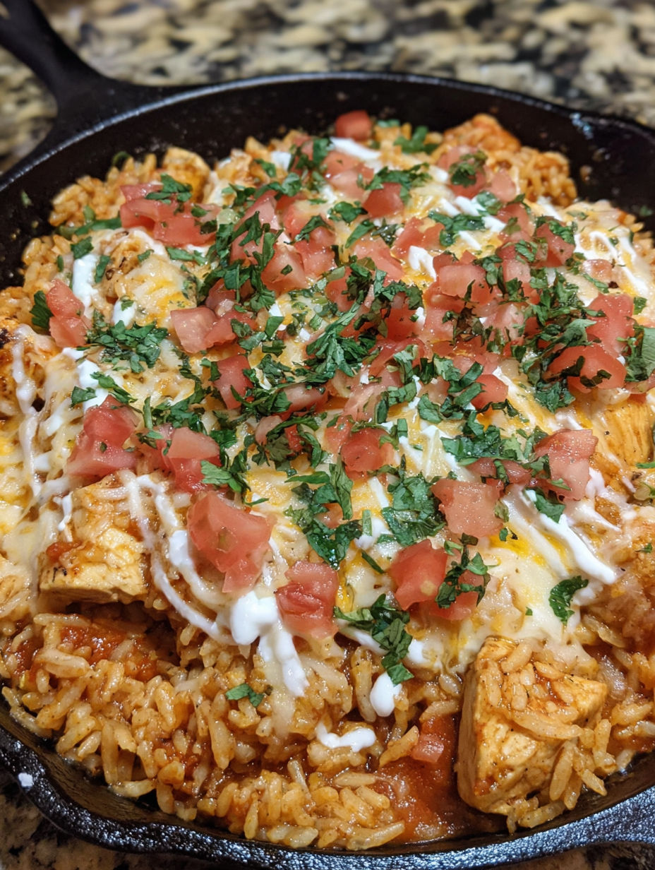 A delicious cheesy chicken taco rice dish.