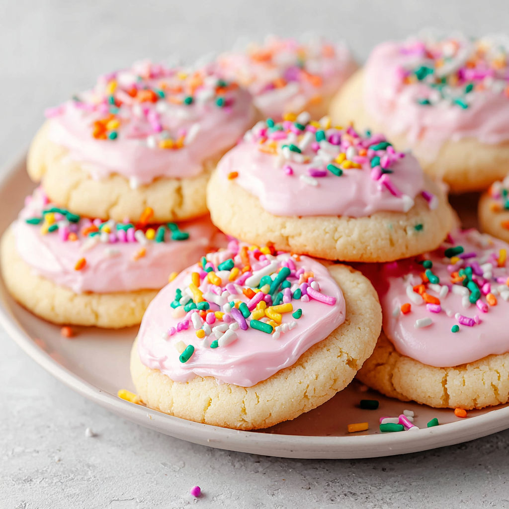 A plate of frosted sugar cake cookies.