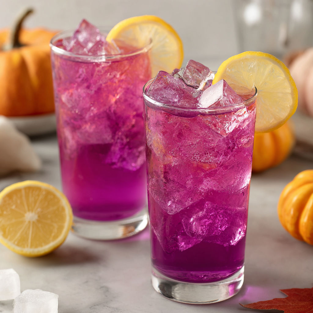 Two glasses of Witch's Sparkle Lemonade.