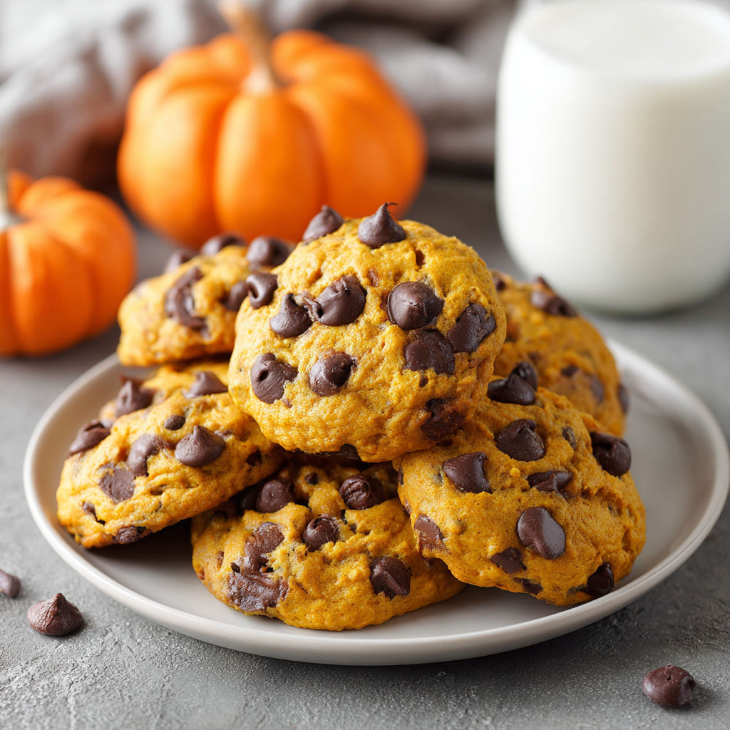 A plate of pumpkin chocolate chip cookies.