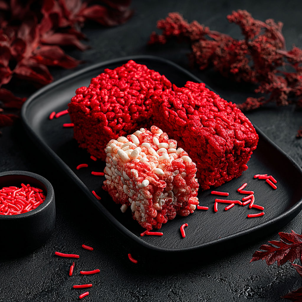 A plate of red rice krispies.