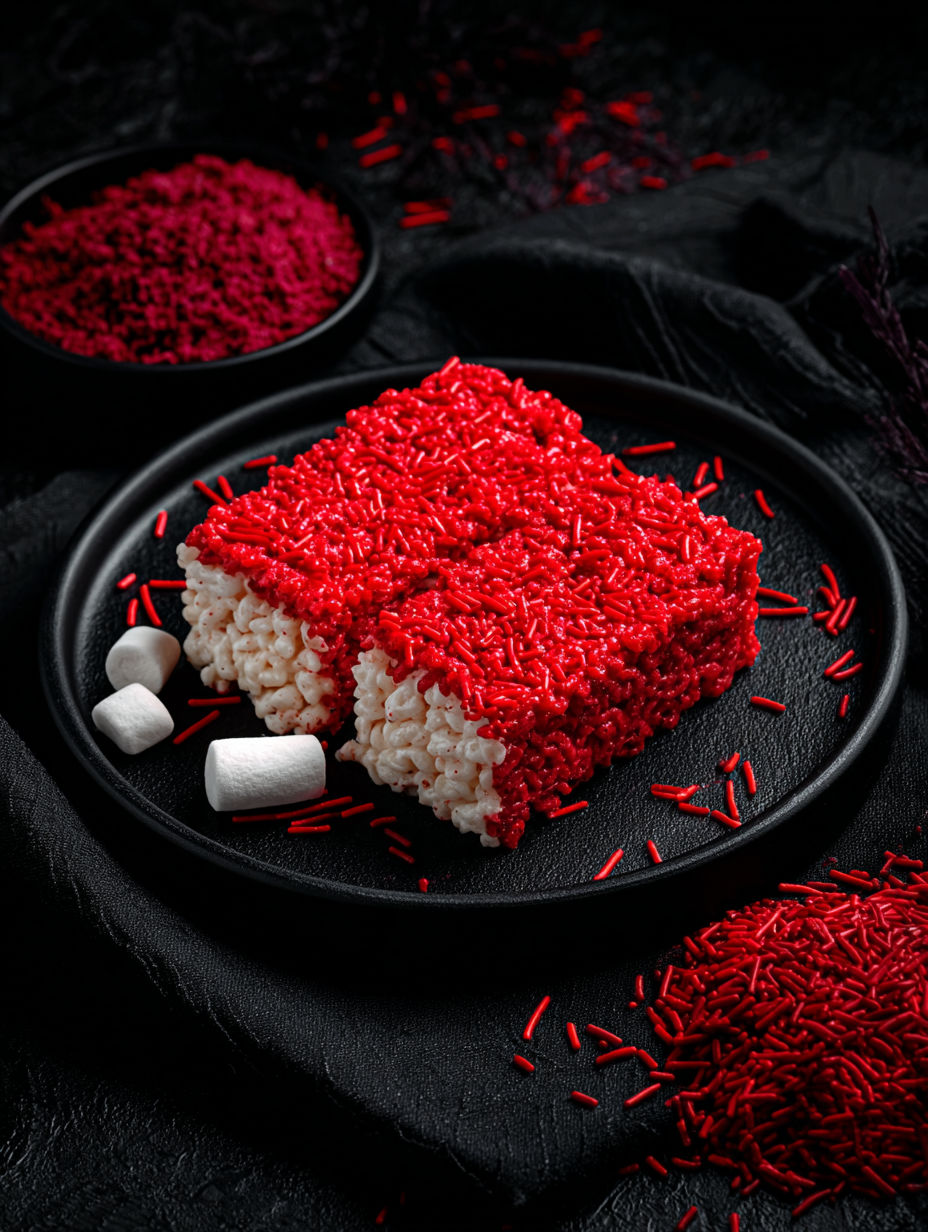 A plate of red rice krispie treats.